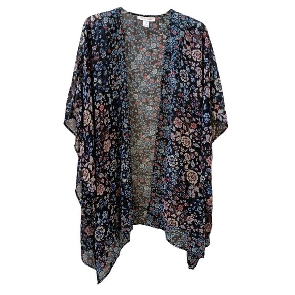 Motherhood Maternity 1X Floral Sheer Kimono Boho Navy - Picture 1 of 5